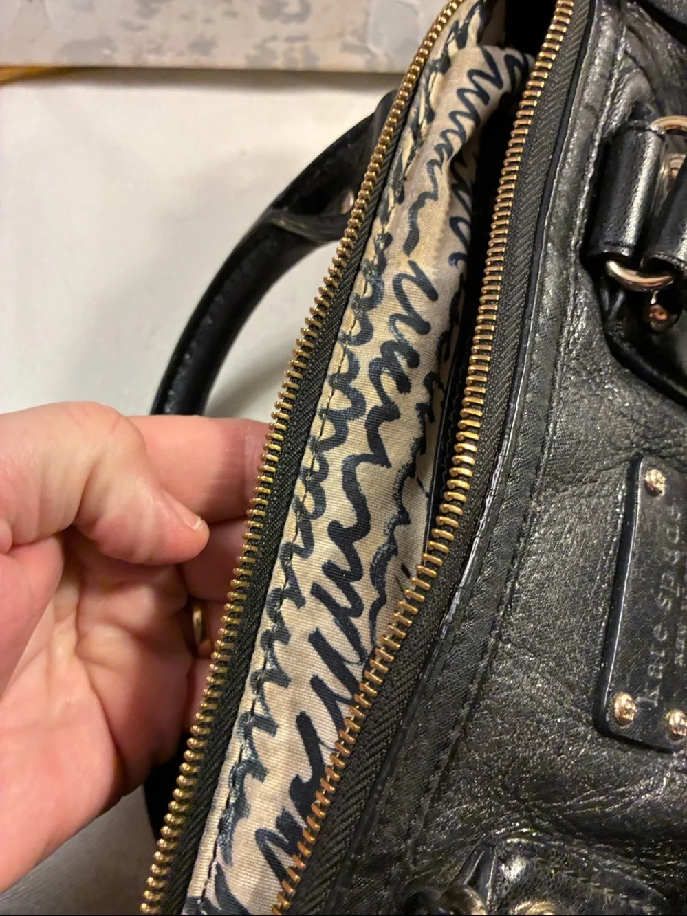 Genuine Kate Spade Black Slouchy Pebbled Leather Shoulder Satchel